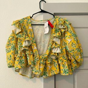 Hazel and olive - yellow and green puff sleeve top